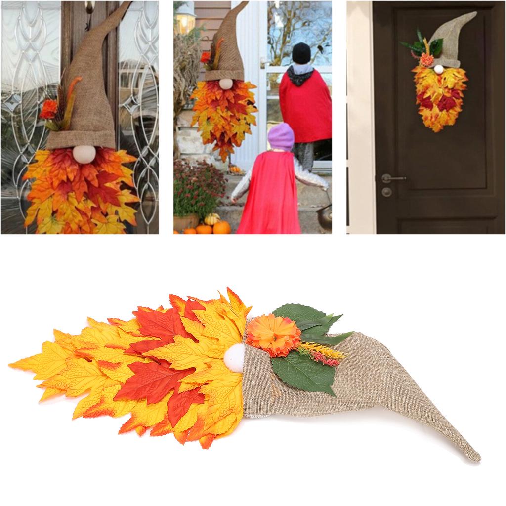 Осенний венок с гномом, искусственный декор из кленовых листьев, подвесная гирлянда с гномом для двери, дома, крыльца, сада