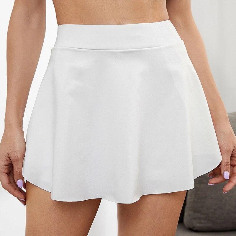 Поддельные два платья для йоги, короткие брюки-кюлоты для бега, фитнеса, тенниса, базовая спортивная юбка