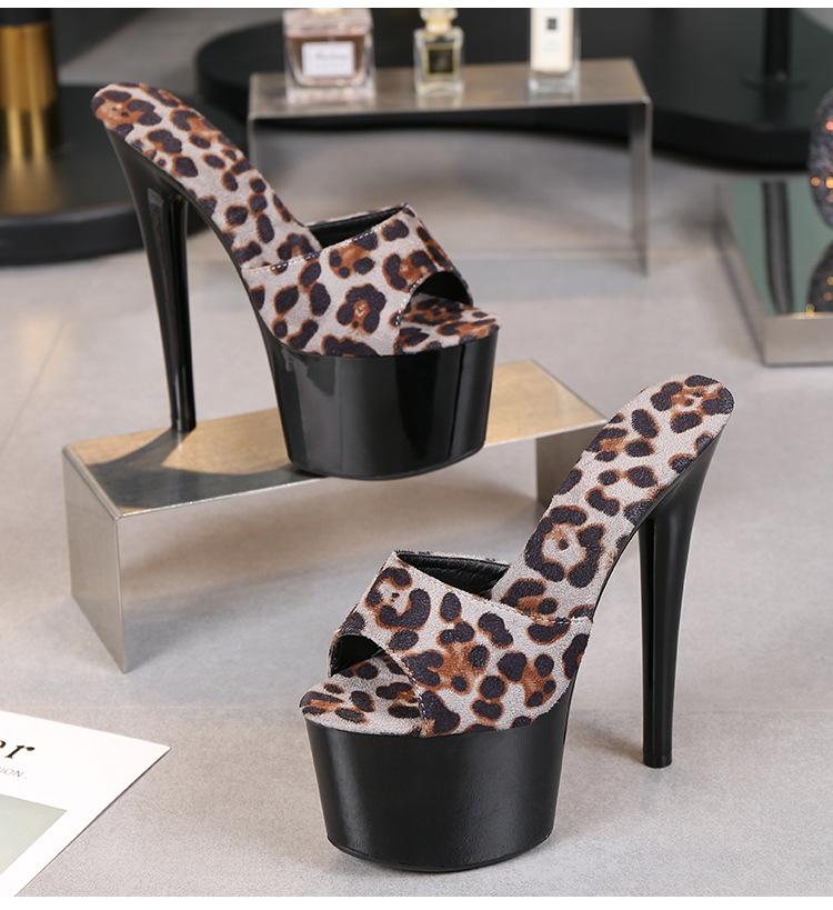 Женские туфли на высоком каблуке с рыбьим носком, пикантные черные туфли на очень высоком каблуке, шлепанцы с леопардовым принтом, сандалии серии 181, каблук 17 см, платформа 7 см, LFD