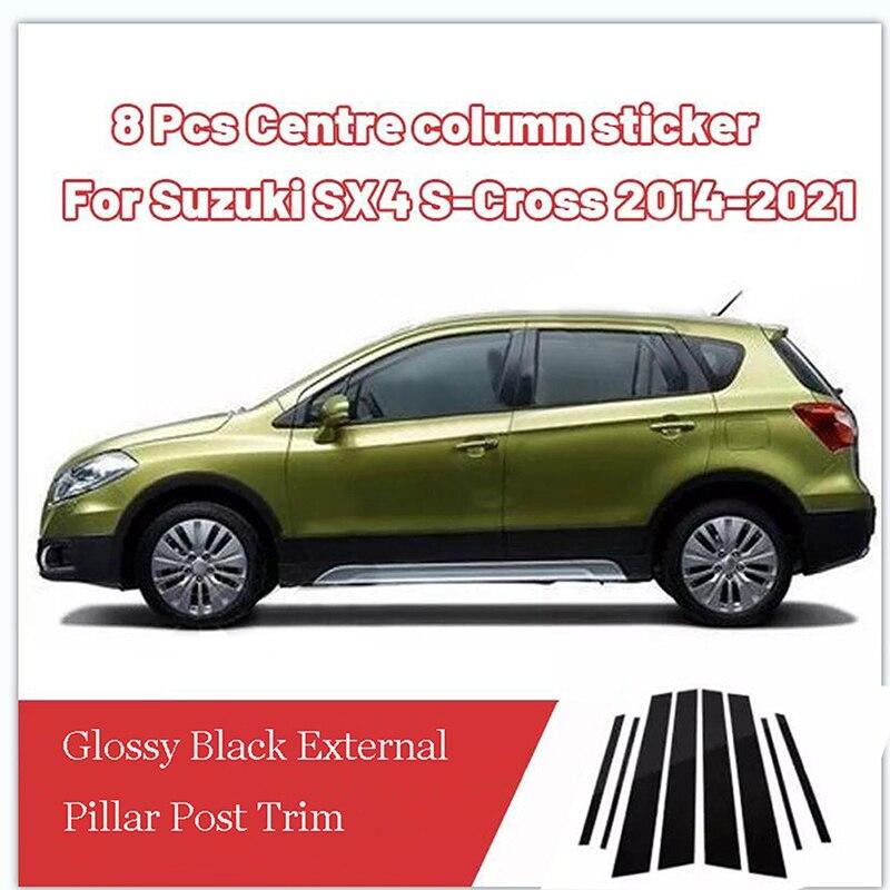 Car Pillar Posts Window Cover Trims Decoration Stickers Black For Suzuki SX4 S-cross 2014-2021