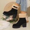 Women Cotton Boots   Low Heel Round Toe Snow Boots Soft Leather Comfortable Lining Shoes Fashionable Casual Shoes Women