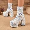 2022 Stylish Chunky High Heel Denim Ankle Boots for Women - Waterproof Platform with Square Toe Design In Large Sizes