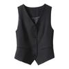 Women Vest Sleeveless Single-breasted Western Style Slim Fit Cardigan Suit Coat Pure Color V Neck Formal