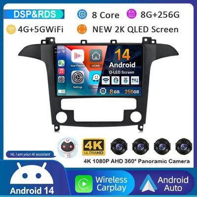 Android 14 Carplay Auto WIFI+4G автомобильное радио для Ford S Max S-MAX 2007-2015 мультимедийный видеоплеер GPS стерео головное устройство 360 камера