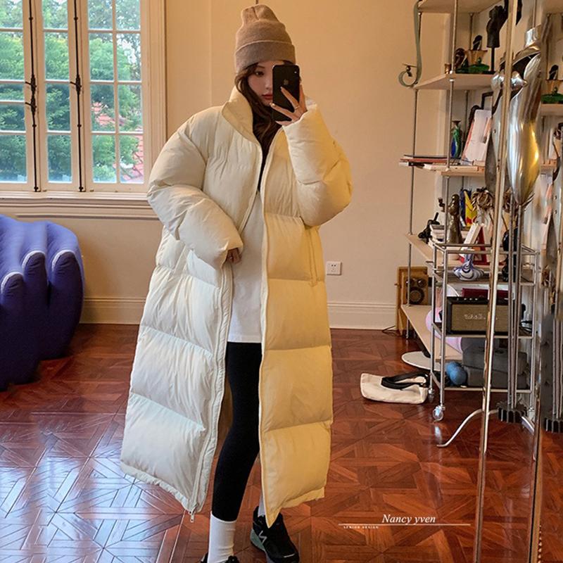 2023 Новые зимние толстые теплые длинные пуховики женские свободные воротник-стойка шарф-пуховик свободные хлопчатобумажные утолщенные куртки-хлебки пальто модные женские парки