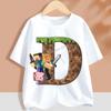 Hot Pixel Game T-shirt Children A-Z Letter White Clothes Cartoon Round Collar Clothing New Kids Short Sleeve Summer Tee Top Gift