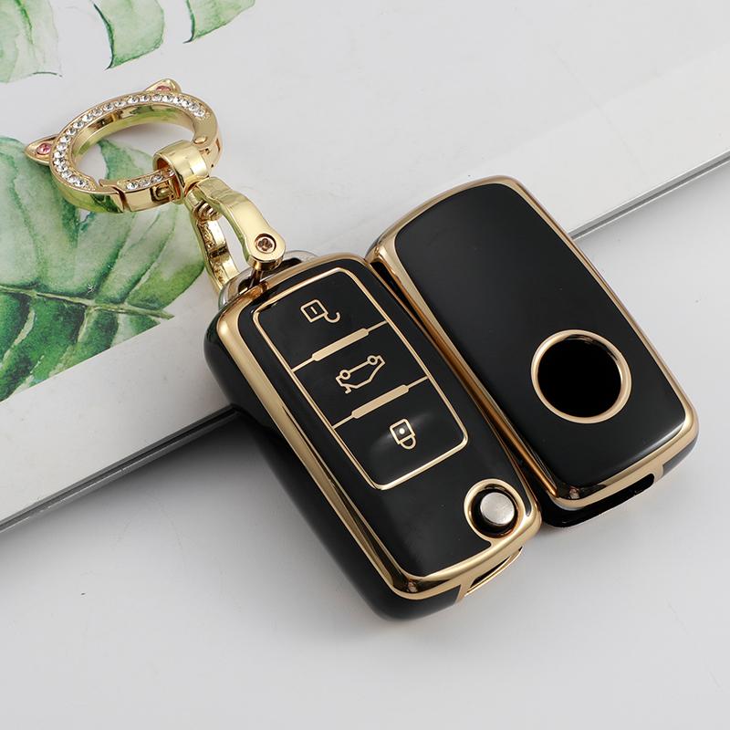 TPU Car Flip Key Case Cover Shell For Volkswagen VW Polo Golf Passat Tiguan Beetle Caddy T5 Up Eos Skoda Octavia Seat Leon Altea Keychain Accessories