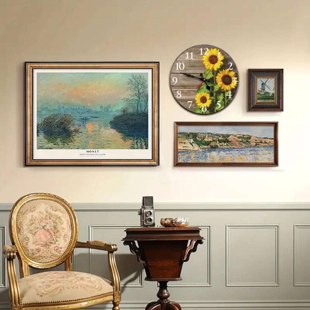 Деревянные часы Подсолнух Ретро Подвесной Настенный Декор Часы Бесшумные Настенные Часы Кофейня