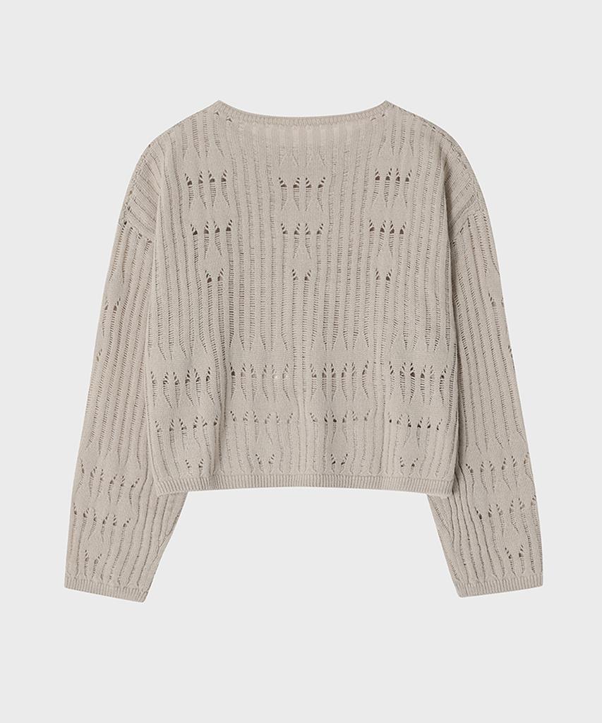 NOIRER FOR WOMAN Wool Damaged Boat Neck Knit Top (Beige)