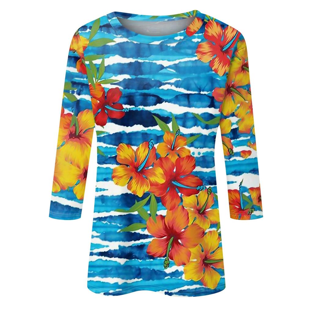 Рубашки с рукавом 3/4 для женщин, футболки с графическим принтом, блузки, повседневные базовые топы, пуловеры