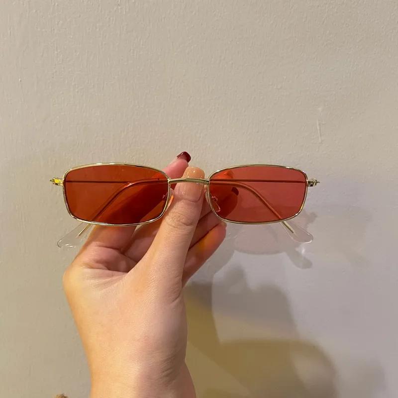 Модные ретро солнцезащитные очки с маленькой прямоугольной металлической оправой, винтажные квадратные солнцезащитные очки с цветными линзами, трендовые очки UV400 для мужчин и женщин