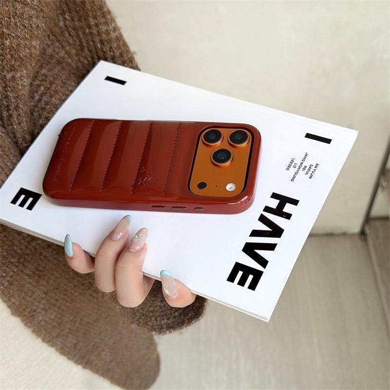 Однотонная кожаная пуховая куртка Противоударный чехол для телефона для iPhone 14/13/Apple 17/16/15 Pro Max