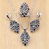 Hyperbole Black Cubic Zirconia Silver Color Jewelry Set For Women Party Earrings/Pendant/Ring