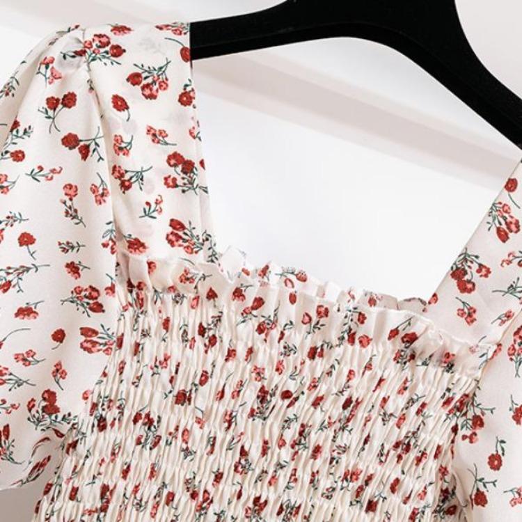 Женское шифоновое платье с цветочным принтом, повседневное летнее осеннее, с коротким рукавом, эластичной талией, А-силуэта, миди, модное