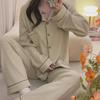 2024 Women's Ribbed Cotton V-Neck Pajamas Set - Long-Sleeved, Large Size, Sweet Princess Style for Spring/Autumn.