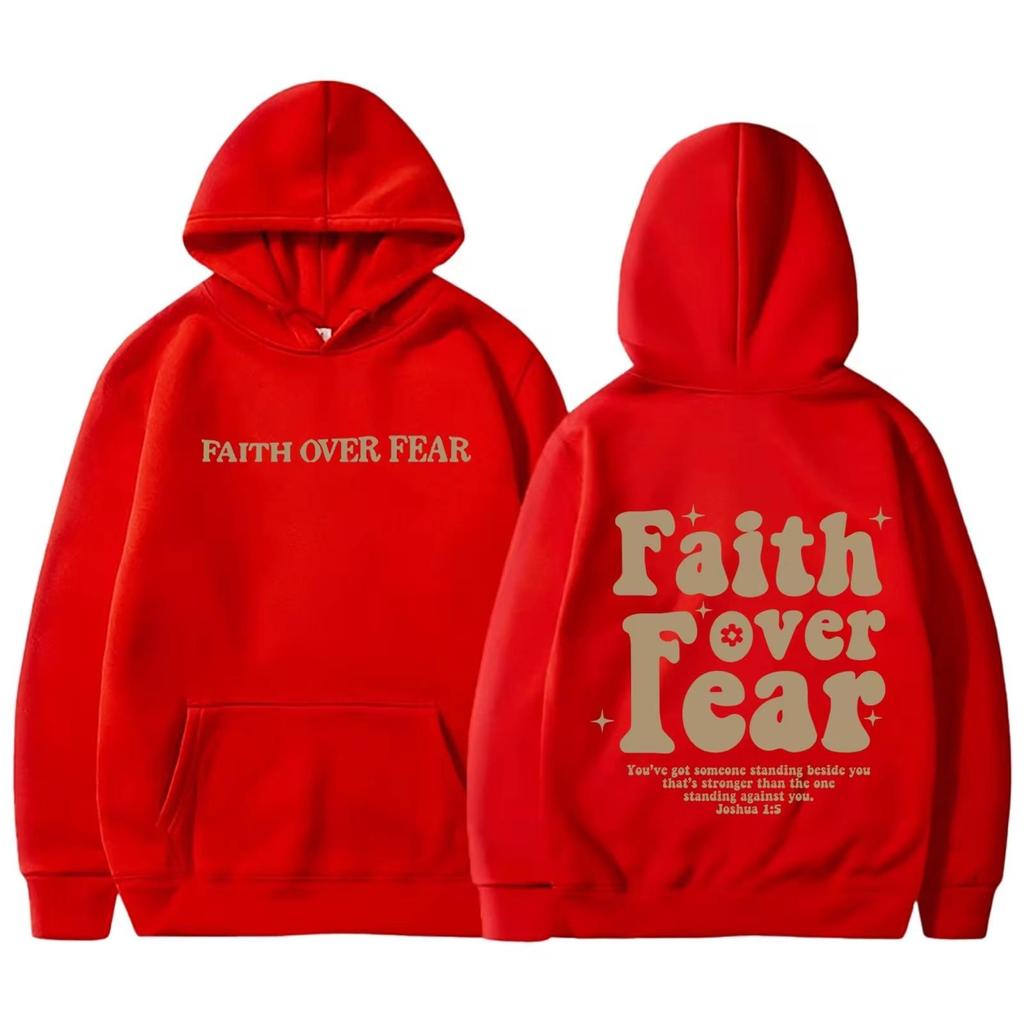 FAITH OVER FEAR Fashionable and Casual Back-collar Plus Velvet Hooded Loose Sweatshirt for Female Students European Goods