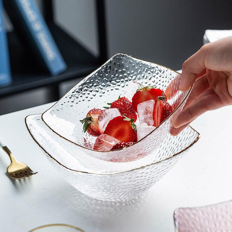 Квадратная салатница большой емкости, посуда, стеклянная салатница, миска для фруктов, миска для супа, миска для десерта, практичная кухонная утварь