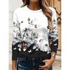 Women's 3D Butterfly Floral Print T-shirt Fashion Long Sleeve Round Neck Regular Tops Holiday Weekend Spring and Autumn