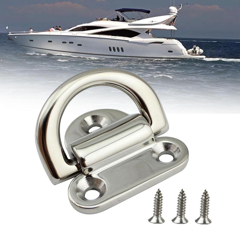 2 Pieces Folding Pad Eye D Ring Steel Tie Down Smooth Easy to Install with Screws Sturdy Deck Lashing Ring for Trailer Truck