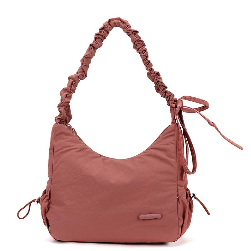 Niche Design Drawstring Pleated Bag Solid Color Light and Cute Versatile Shoulder Bag