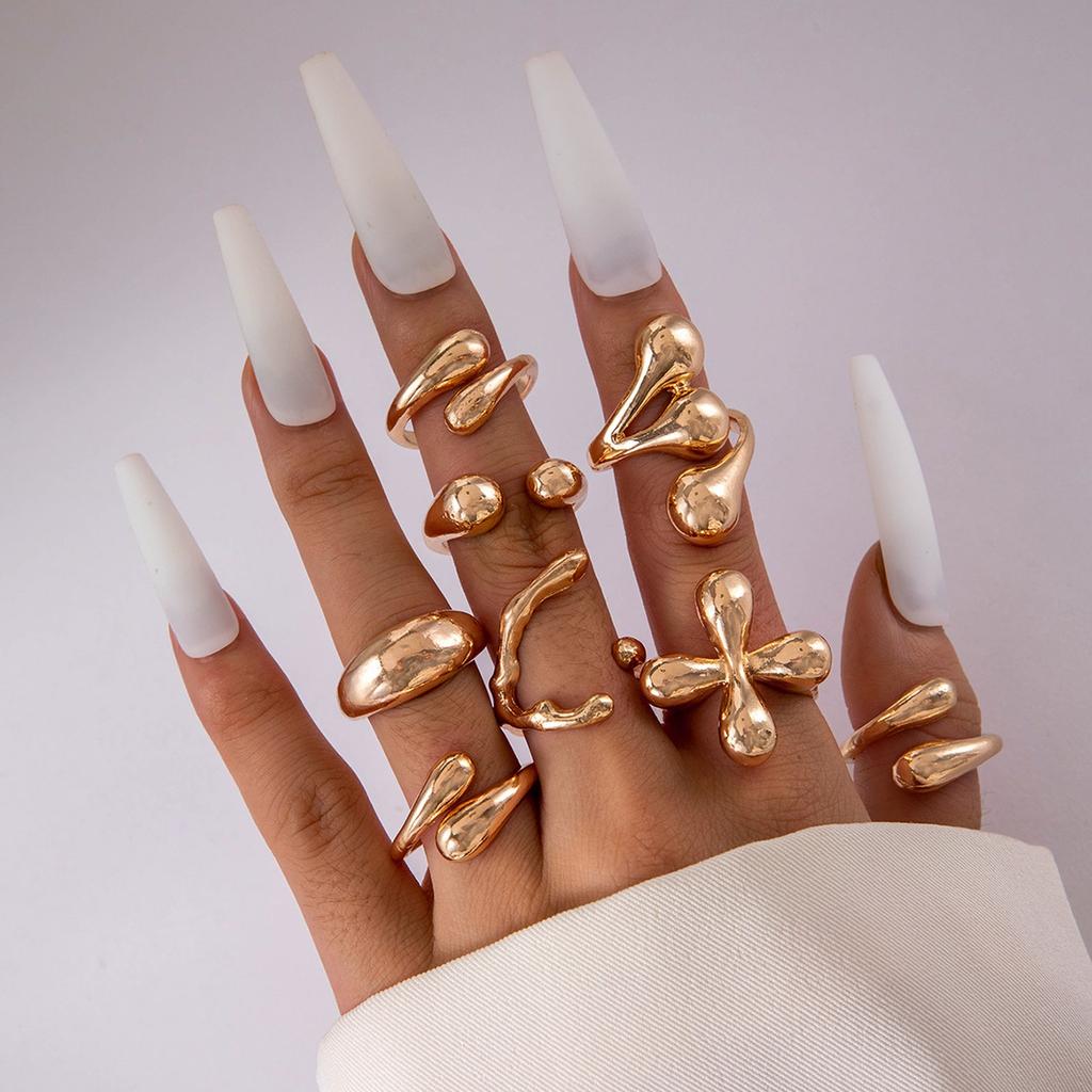 Fashion Women's 8 Piece Ring Set - Ladies Ring Metal Ring Glossy Ring Metal Ring Holiday Gift
