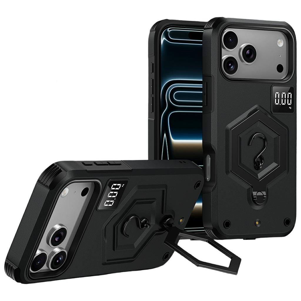 For iPhone 17 Pro Max Case Hexagonal Kickstand Shockproof TPU PC Matte Phone Cover with Integrated Scale Hook
