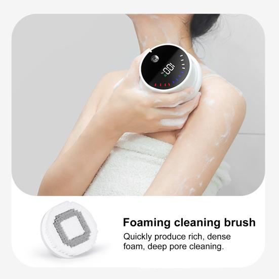 Electric Bath Brush with 5 Brush Heads Waterproof Rechargeable Long Handle Design 3-Speed Rotation Shower Massage Brush