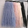 Spring And Summer Cake Mesh Skirt Pleated Half-body Skirt Long Irregular Women's Mid-length Skirt