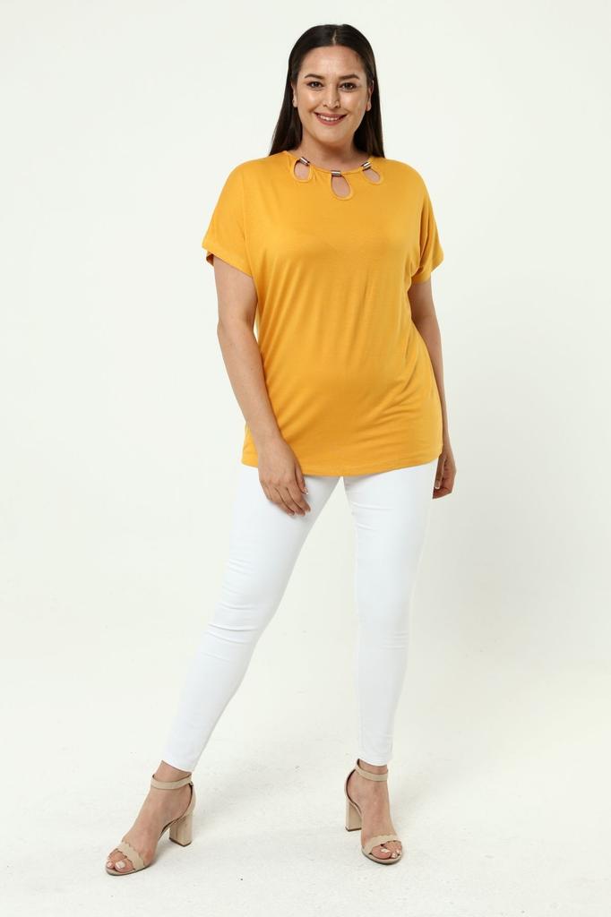 Женская стильная футболка большого размера, комфортная модель больших размеров, стильный воротник, детальный хлопковый изгиб, короткий рукав, летнее вечернее платье для мамы, футболка-туника