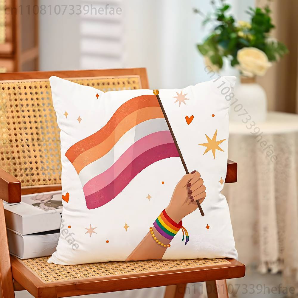 Lesbian LGBT Rainbow Pride Pillow Case Plush Pillow Cases Home Decoration Pillow Cover for Sofa Bed Chair Living Room