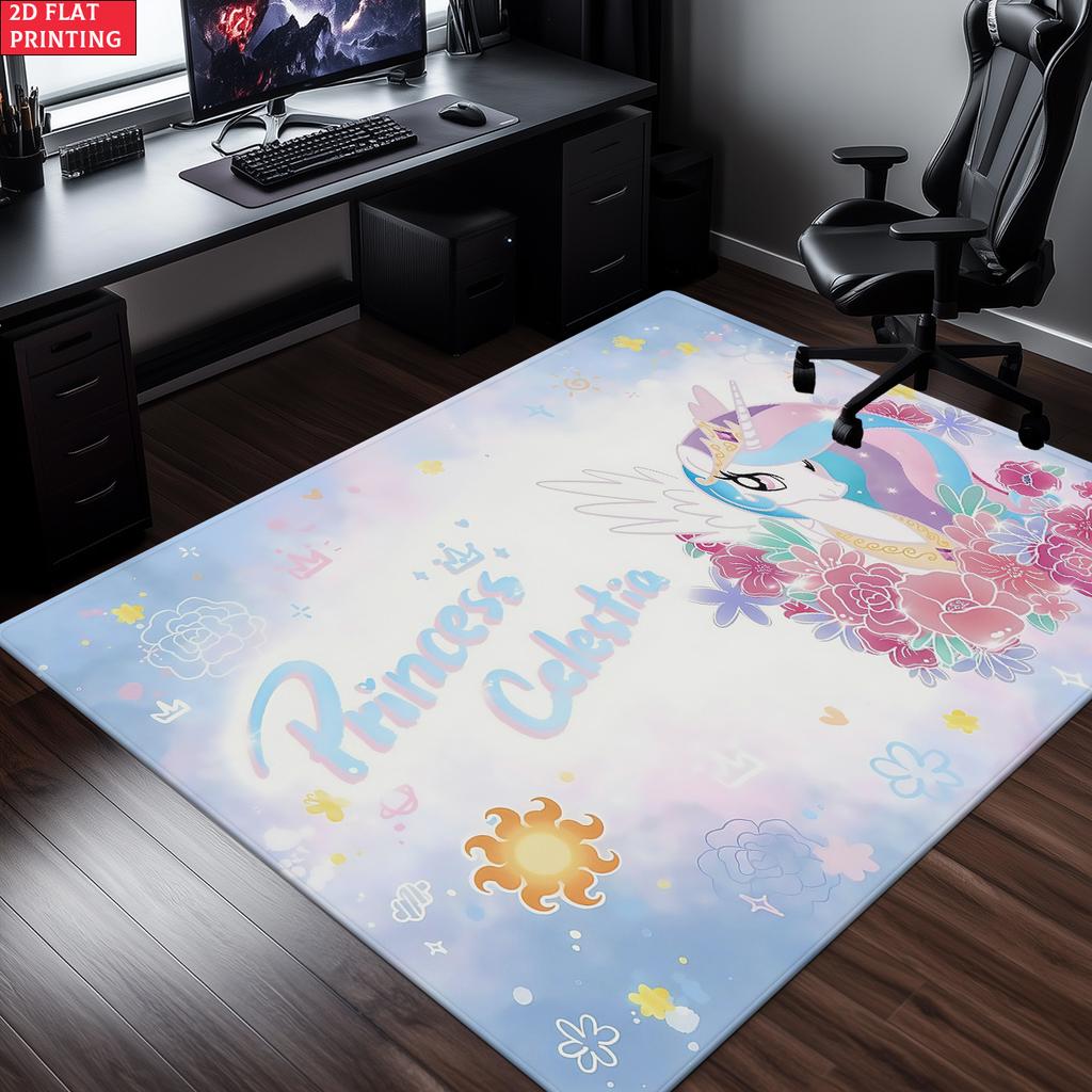 Cute Pink Cartoon Pony Area Rug, Cupcake Heart Theme Non-slip Mat, Decorative Carpet for Kids Girls Bedroom, Washable Home Gift
