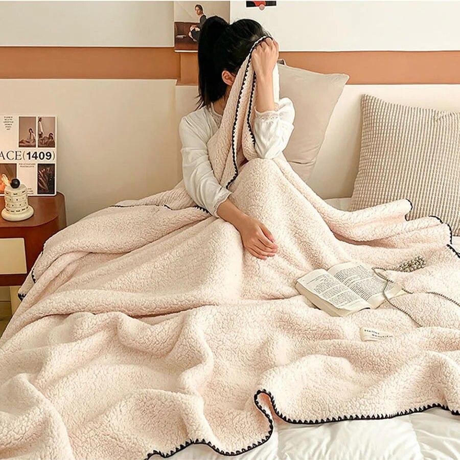 Одеяло из кораллового флиса, зимнее теплое пледовое покрывало для односпальной двуспальной кровати размера «king-size», толстое бархатное покрывало с имитацией кролика