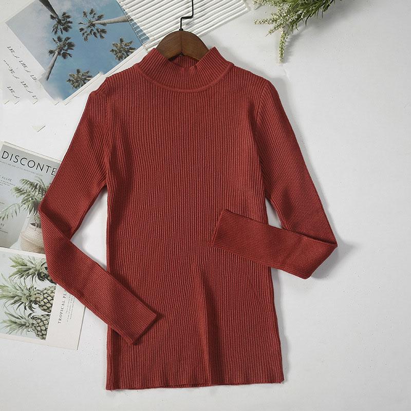 Long Sleeve Half High Neck Sweater Women's Pullover Solid Color Slim Knit Bottoming Shirt Elegant and Comfortable Women's Clothes
