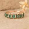 Baguette Emerald and Round CZ Ring – Vintage Half Eternity Band – Green Gemstone Anniversary Ring - Rose Gold Plated 925 Sterling Silver Jewelry Gift