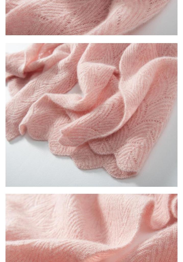 Korean Style Women's 100% Cashmere Hollow Crochet Knit Scarf Shawl - Warm, Versatile Autumn Winter Accessory