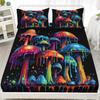 Psychedelic Mushroom Fitted Sheet Set, Psychedelic Bed Cover with Pillowcase, Colorful Bedding Set 2pcs for Kids Girls Adult