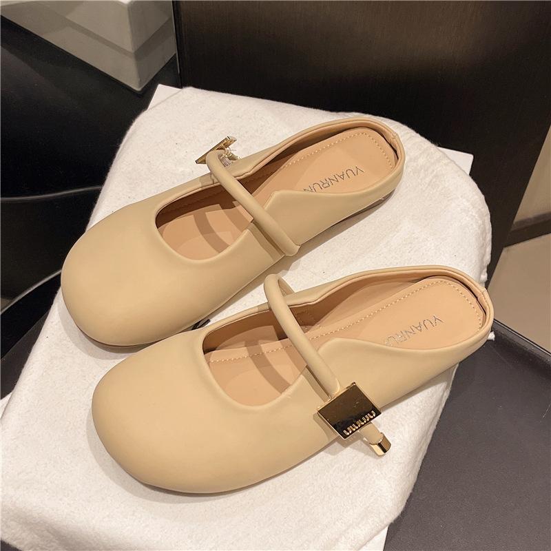 Flat-bottomed Bag Head Half Slippers Women's Summer Outer Wear 2025 New One-pedal Office Pregnant Women French Half-support Single Shoes