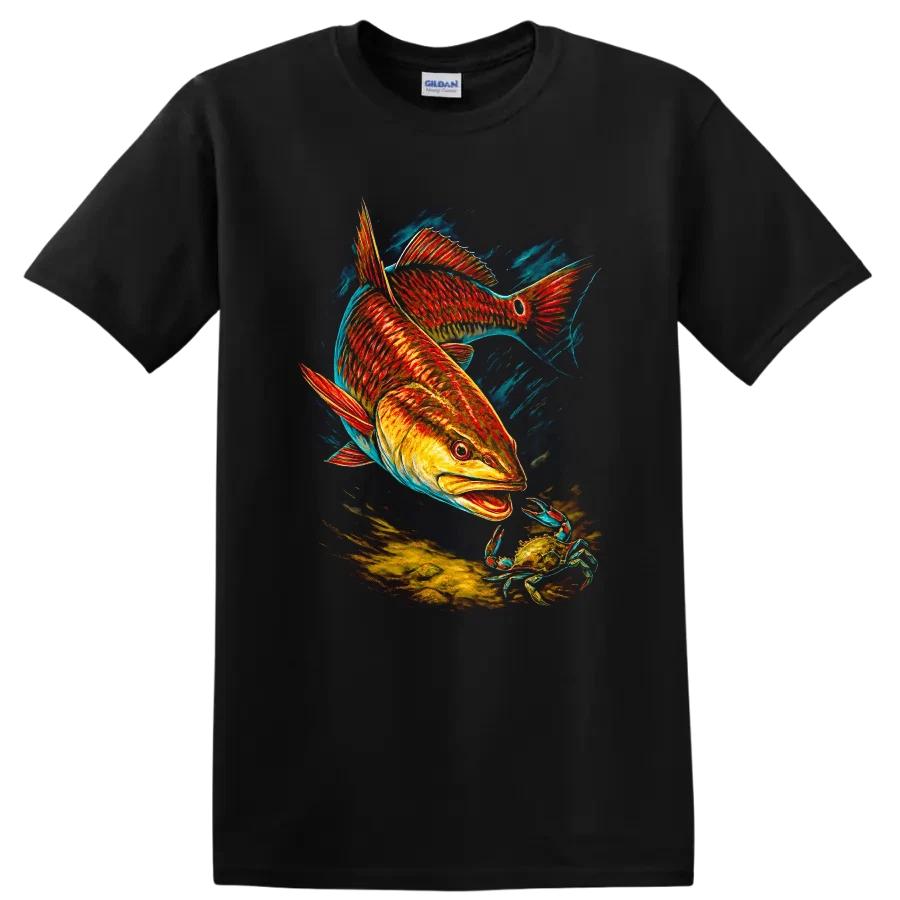 Fish T Shirt Red Fish Crab Ocean Scene Graphic Tee Art Print Fishing Wildlife