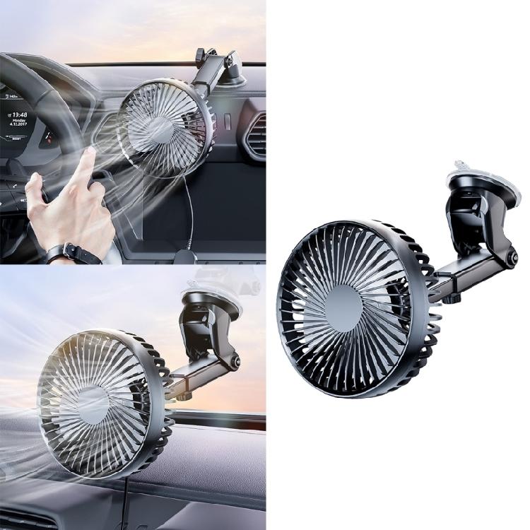 Car Dashboard Windscreen Mount Cooling Fan Suction Cup Fan 3 Speed Adjustment USB Air Circulator Fan 360 Degree Rotating