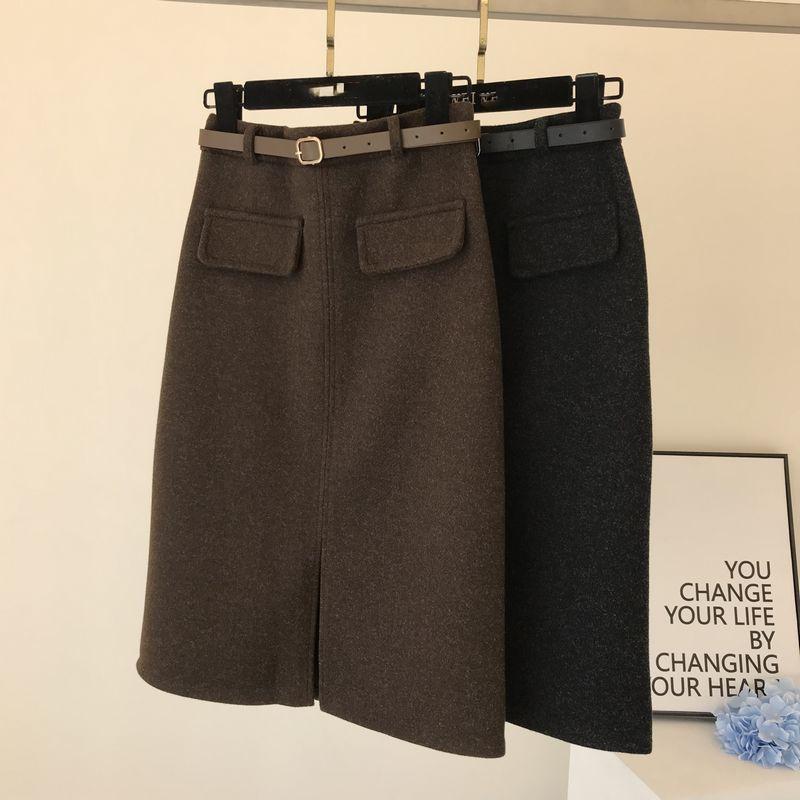 Шерстяная юбка, зимняя женская длинная корейская версия универсальной облегающей юбки с разрезом на бедрах Mujer Faldas