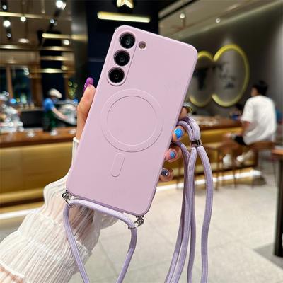Жидкий магнитный чехол с ремешком через плечо для iphone 14 13 12 11 X XR XS Max 7 8 SE 2020/Samsung Galaxy S23 S22 Ultra Magsafe, силиконовая мягкая задняя крышка