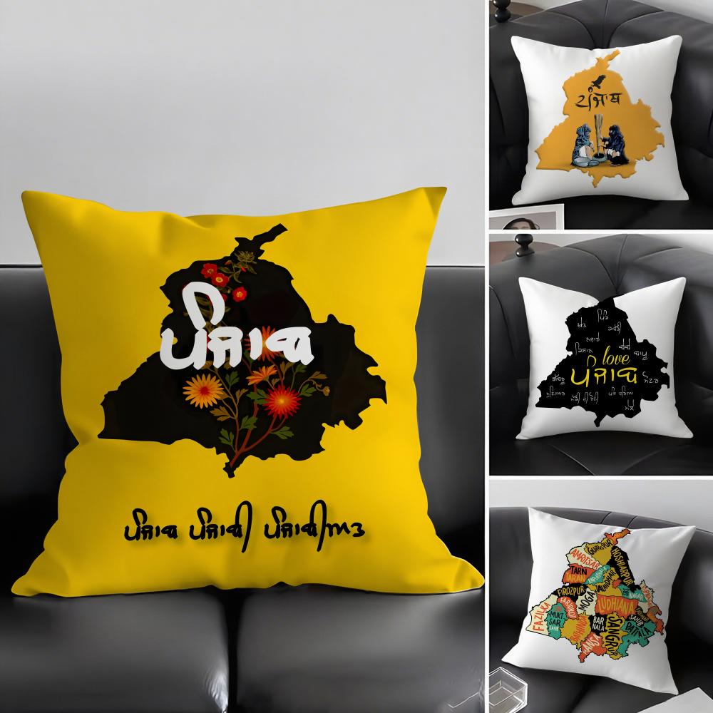 Classic PPunjabB Map Cushion Cover Elegant Comfort Pillowcase Sofa Bed Doublesided Printed Invisible Zipper Home Decor