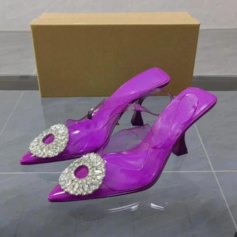 Модные прозрачные ПВХ босоножки на высоком каблуке для женщин, дизайнерский бренд, для вечеринок, выпускного вечера, шпильки 2025 лето, новинка, туфли-слингбэки с острым носком для женщин