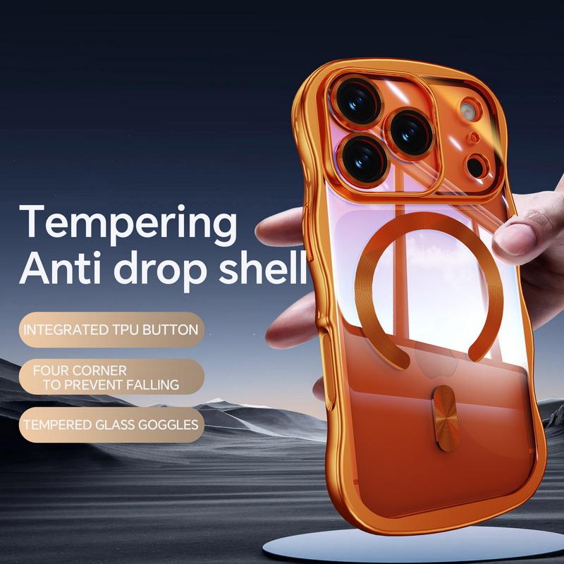 Покрытие Волнистая Рамка Магнитный Чехол Для Телефона Для iPhone 17 Pro Max 16 15 14 13 Гальванизированный Силиконовый Бампер Ударопрочный Прозрачный Мягкий Чехол
