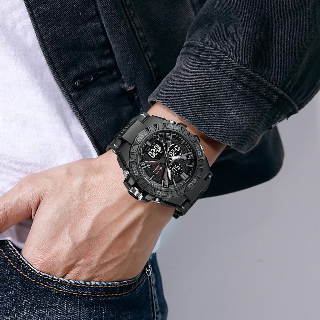 Мужские цифро-аналоговые часы Водонепроницаемые спортивные часы с двойным механизмом 5ATM