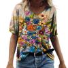 Summer Women T-Shirts 3d Fashion Flowers Print Harajuku T Shirt Oversized Tees For Ladies Clothing New Short Sleeve V-Neck Tops EMA