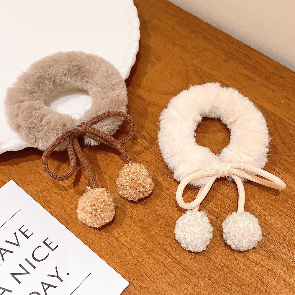 Клубнично-розовые резинки-шарики для волос, резинки-скранчи с бантом «Цветущая сакура» для девочек, кавайные держатели для хвостика, пушистые помпоны, аксессуар для волос