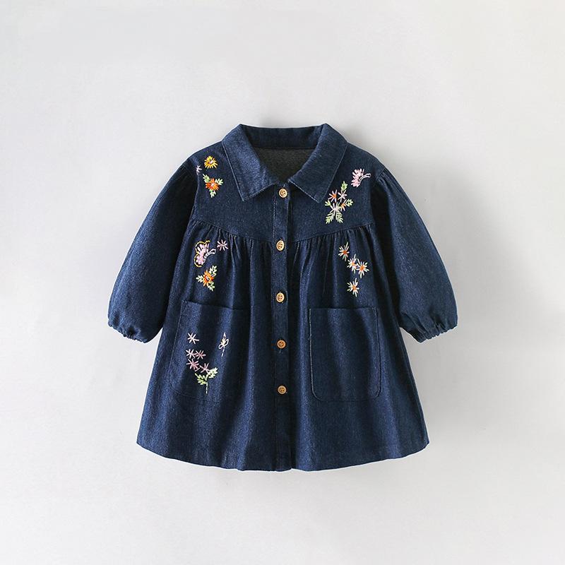 Джинсовое платье для девочек, осень и зима, новое детское платье для маленьких и средних детей, юбка в стиле вестерн с длинными рукавами для маленьких девочек, детская одежда