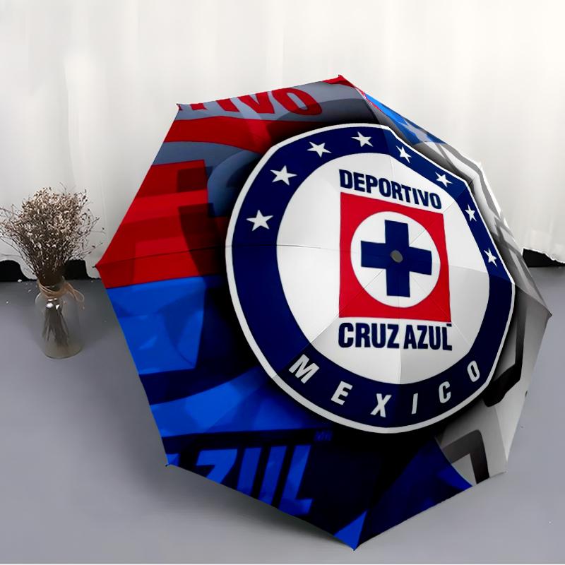 Cruz Azul Themed Fashionable Automatic Opening/Closing Folding Umbrella. Portable and Foldable, Ideal for Gift, Travel, and Daily Use.