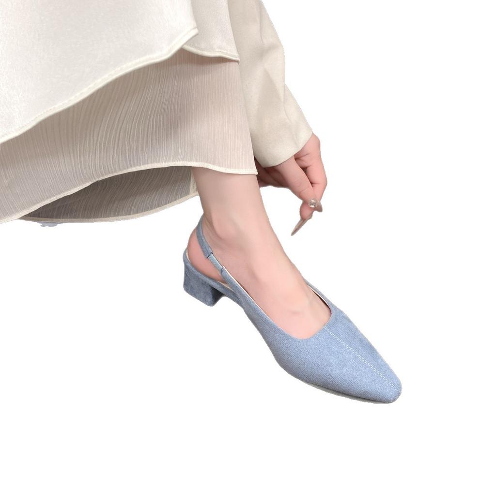 Остроносые босоножки на высоком каблуке женские 2025 лето новые простые темпераментные на толстом каблуке не устают ноги модные с открытым носком